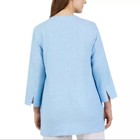 Lands’ End Women's Notch Neck Linen Viscose Tunic Pocket Beachy Boho Sz XXL Blue - Picture 3 of 14